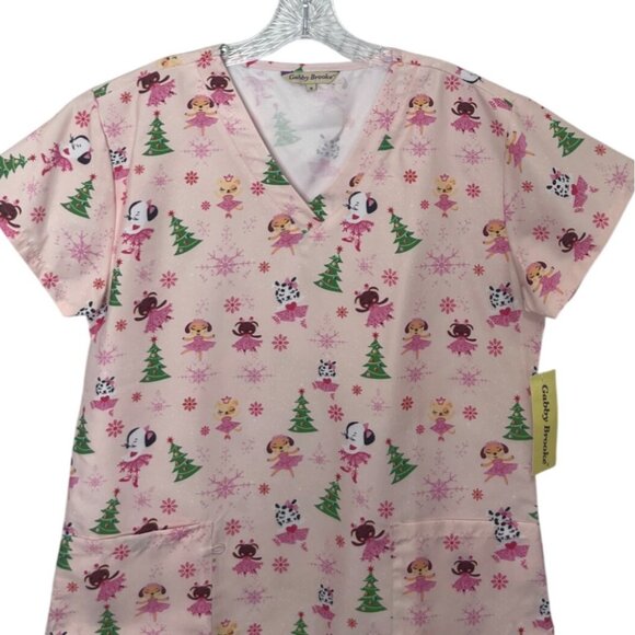 Gabby Brooke Holiday Scrub Top Womens Medium Pink New - Picture 3 of 9